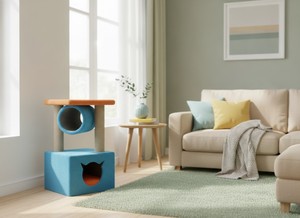 Arbre à chat tunnel classique et confortable en jute, écologique, pour chats domestiques modernes et curieux, avec emballage en carton - Product Image 4