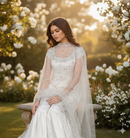 Salwar Kameez de fête pour femmes, Inde et Pakistan, en matériaux recyclés, en Faux Georgette épais, avec broderie et travail de pierres véritables, longueur genou