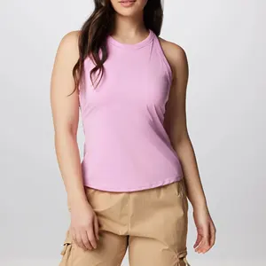 OEM personalizado de alta calidad suave cómodo 4 vías de estiramiento transpirable Slim Fit algodón Yoga deportes camiseta sin mangas para las mujeres - Product Image 6
