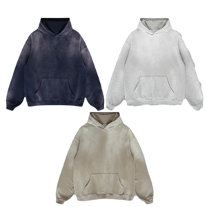 Sweat à capuche lavé à l'acide de style vintage 100% coton de haute qualité pour hommes Logo personnalisé en gros col rond uni pour l'hiver - Product Image 1