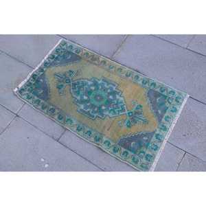 Alfombra pequeña vintage de 1.7x2.9 pies, alfombra abstracta azul turca - Product Image 2