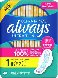 Para panty de algodón ultrafino con alas, absorbente, transpirable, talla 1, regular, 46 unidades - Product Image 3