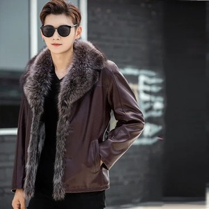 Chaqueta de invierno de un solo pecho para hombre, abrigo de piel de mapache grueso y cálido, abrigo de cuero a la moda, ropa de lona, abrigo corto cálido para - Product Image 3