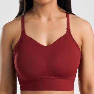 Soutien-gorge de sport Radient Fitness rouge imprimé, taille XL Plus, sans coutures, léger, respirant, rembourré, doublure en spandex, logo frontal - Product Image 5