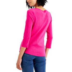 Haut décontracté pour femme Charter Club, col bateau, boutons aux épaules, rose, en coton Pima et tricot satiné, logo brodé, tailles S et XL - Product Image 2