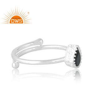 แหวนพลอยกระดูกสันหลังสีดำธรรมชาติทำจากเงิน925เหมาะสำหรับเป็นของขวัญสำหรับผู้หญิง - Product Image 4