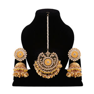 Ethnic Alloy Drop Flower Design Bead Embellishment Durable Metal Base Gold Plated Crystal Rhinestone Trendy Women's Party Wear - Product Image 1