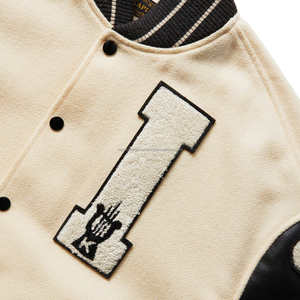 OEM Custom Men's Varsity Jacket Red and <b>White</b> with Stand Collar Embroidery Front Logo-<b>Wool</b>/Polyester Shell - Product Image 5
