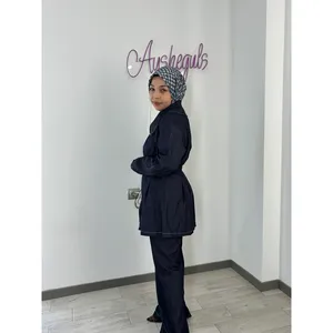Ensemble décontracté vintage streetwear en jean avec veste et pantalon, col large, boutons décoratifs, technique délavée pour le printemps/été - Product Image 2