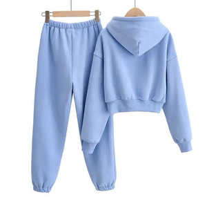 Vente en gros Logo personnalisé Ensemble survêtement 2 pièces coupe-vent respirant grande taille pour femmes Pantalon de survêtement à capuche de couleur unie - Product Image 2