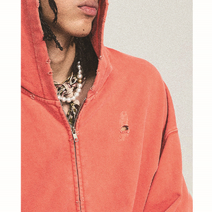 Sudadera con Capucha para Hombre, Estilo Vintage, Holgada, con Bolsillo Tipo Canguro, Hombros Caídos, Manga Larga, Estampada, Desgastada, con Cierre - Product Image 3