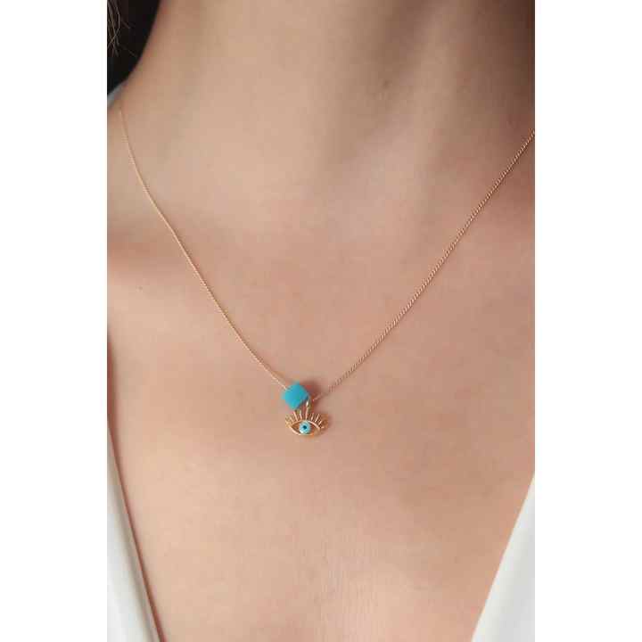Gold Color Eye Figure Evil Eye Bead Detail Women's Necklace