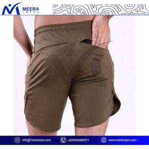 Short de sport tissé monocouche pour homme Séchage rapide anti-rides Cordon brodé marron uni pour la course à pied Fitness Casual - Product Image 2