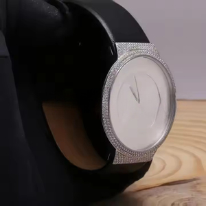 Trendy VVS Quality Lab Grown Diamond Round Silver Tone Watch Cinturón de cuero corporal de acero inoxidable para hombres - Product Image 4