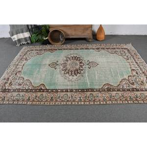 Tapis Vintage Turc 5.6 X 8.8ft Vert Beige Laine Latex Support 9x12 Rectangle Tabriz Abstrait Patchwork pour Entrée Couloir - Product Image 2