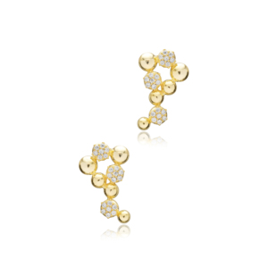 Unique Design Geometric CZ Gold Plated Sterling <b>Silver</b> <b>Stud</b> Earrings Elegant Fine Jewellery Handmade Turkish Jewelry - Product Image 3