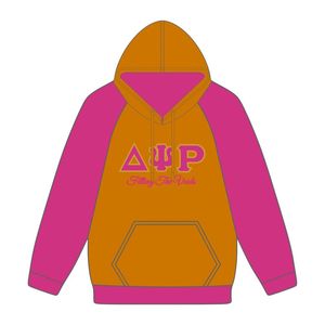 Delta Psi Rho consorority Raglan manica Pullover con cappuccio oro 80 cotone 20 poliestere riempimento della vita greca abbigliamento Casual felpa con cappuccio - Product Image 2