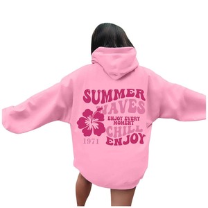 Sudadera holgada con capucha personalizada de 100% algodón para mujer, sudadera con estampado de hombros caídos, jersey de calle de gran tamaño con diseño personalizado - Product Image 4
