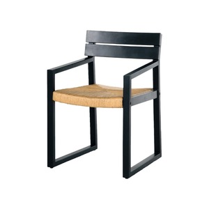 Arm dining <b>chair</b> made of solid teak wood frame with woven synthetic <b>rattan</b> on the seat for indoor and <b>outdoor</b> use - Product Image 3