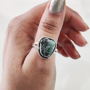 Anillo de Plata de Ley 925 con Esmeralda Natural en Bruto, Joyería Bohemia para Mujer, Piedra de Nacimiento de Mayo - Product Image 2