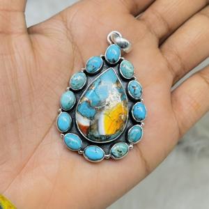 Oyster Copper Turquoise Pendant 925 Sterling Silver Pendant Beautiful Pendant Natural Stone Pendant - Product Image 2