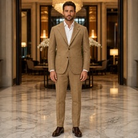 Costume homme camel tissé, simple boutonnage, revers cranté, poches plaquées, doublure florale, costumes d'affaires pour homme sur mesure MTM