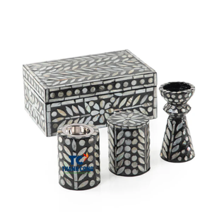 Factory Price Mother of Pearl Mabkhar Bakhor Box <b>Candle</b> Holder <b>Set</b> Grey Luxury Ramadan Eid <b>Gift</b> Home Decoration Wholesale Market - Product Image 2
