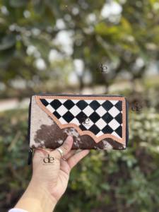 Portefeuille en cuir de vachette, vente chaude, cuir sculpté à la main, étui de téléphone élégant, motif à carreaux, portefeuilles pour femmes - Product Image 5