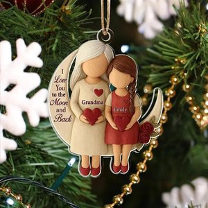 Adorno Navideño Personalizado de Madera con Luna y Estrellas para Abuela y Nieto, Regalo para Abuela - Product Image 3