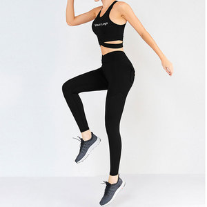 Pakistan Made Women <b>Yoga</b> <b>Set</b> Solid Plus Size Elastic Waist Breathable High Quality 2-Piece <b>Set</b> Comfortable Spandex/Polyester - Product Image 4