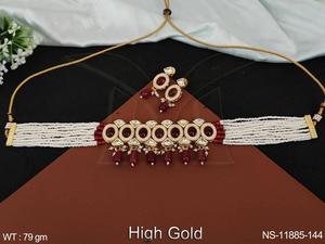 Kundan Stones Designer High Gold Plated Fancy style Party wear Beautiful Kundan Jewelry Gargantilla Style Collar Set - Product Image 6
