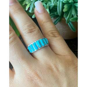 Anillo Mira Paymenta de Plata de Ley Turquesa con Incrustaciones de Acero Inoxidable y Moissanita, Marca Privada, Regalo Perfecto para 10.5 - Product Image 2