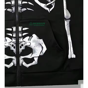 Sweat à capuche intégral zippé coupe droite, effet vieilli vintage, style streetwear, 100% coton molletonné/éponge française, séchage rapide, respirant, vente en gros - Product Image 3