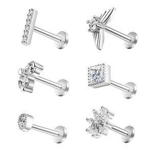 Compra a granel 16G <span class=keywords><strong>Piercing</strong></span> de labio trasero plano de acero inoxidable, <span class=keywords><strong>Piercing</strong></span> de oreja con rosca interna con tachuelas hipoalergénicas de circón blanco - Product Image 2