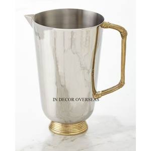 Premium Quality Stainless Steel Silver Shiny Polished Beer And Wine Pitcher With Gold Plated Unique Designer Handle From India - Product Image 4