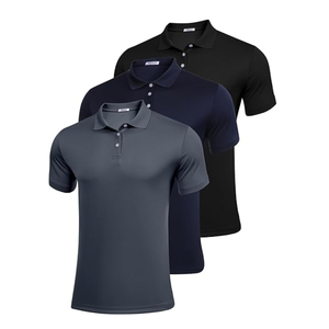 Ensemble de 3 polos de haute qualité pour hommes, hauts à manches courtes confortables, noir, marine, gris, vêtements de sport décontractés, tissu respirant - Product Image 2