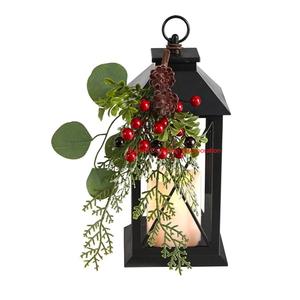 Luxury Black Metal Decorative Lantern With <b>Candle</b> & <b>Winter</b> Floral Arrangement Perfect For Weddings Events & Home Decor - Product Image 4