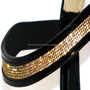 5 Row Vibrant Colors Sparkling Crystals Diamante Black <b>Harness</b> <b>Leather</b> Horserow band in All Custom Designs and Sizes Wholesale - Product Image 5
