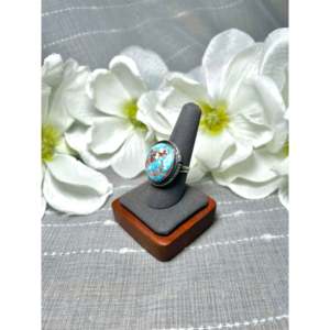 Dave Skeets Handmade <b>Boho</b> Statement <b>Ring</b> Golden Hill Turquoise & Sterling <b>Silver</b> with Bezel Setting Size 8.75 for Everyday Wear - Product Image 3