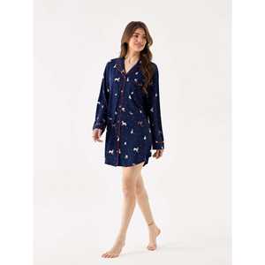 Custom Premium Casual Bamboo Notch-collar <b>Nightdress</b> with Contrast Trim Soft Woven Fabric for Autumn Season - Product Image 1