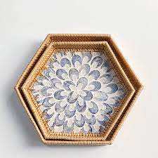 Plateau de service en rotin naturel, design en mosaïque de résine, style personnalisé, couleur, prix compétitif, meilleure qualité, CRAFT ZONE EXPORT Inde - Product Image 5