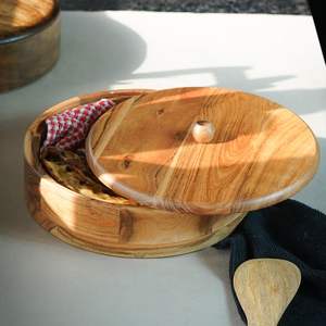 Boîte à chapati classique en bois d'acacia naturel, plat à fondue pour roti, durable et écologique, casserole avec couvercle, tous les types de cuisinières - Product Image 3