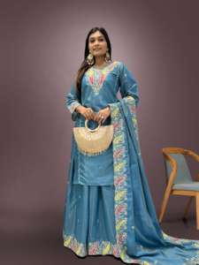 ชุดผ้าชิมเมอร์สุดหรู3ชิ้นลายแฟนซีพร้อมพาลาซโซและดูแมท - Product Image 6