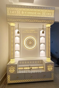 Mandir de madera de teca real en pulido blanco con almacenamiento Mandir de madera de teca de lujo con base de gabinete Unidad de Pooja hindú tradicional - Product Image 2