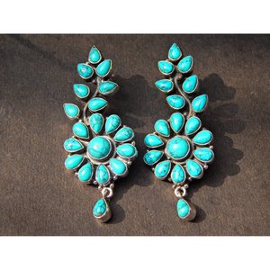 พลอยเทอร์ควอยส์ทำด้วยมือเงินสเตอร์ลิง925K ต่างหูเครื่องประดับสีเขียวอินเทรนด์ของขวัญที่สมบูรณ์แบบ - Product Image 2