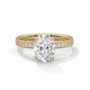 Anillo de Compromiso con Diamante Ovalado de Laboratorio, Anillo Solitario con Banda Pavé en Oro de 10K, 14K, 18K y Plata 925, Anillo de Promesa con Corte Ovalado, Maz - Product Image 1