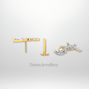 ต่างหูแบบเจาะหูสำหรับผู้หญิงต่างหูแบบเจาะหู14K 18K แข็งทอง F-G สวยงาม - Product Image 2