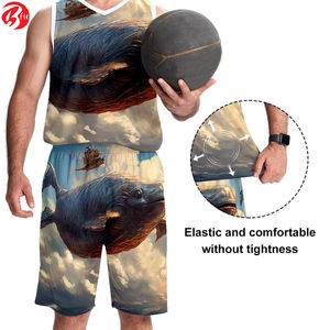 กางเกงขาสั้นบาสเก็ตบอลแขนกุดสำหรับฤดูร้อนชุดเล่นกีฬาพิมพ์ซับลิเมชันผ่านการรับรอง BSCI ขนาดใหญ่พิเศษระบายอากาศได้ดีฤดูร้อน - Product Image 5