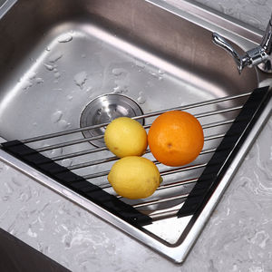 Fregadero de acero inoxidable 304 para <span class=keywords><strong>cocina</strong></span>, almohadilla de drenaje de platos de esquina, Rollo multifuncional, estante de secado Triangular gris para platos - Product Image 6
