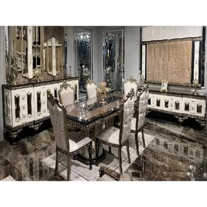 Juego de muebles de comedor de palacio francés Juego de mesa de comedor de lujo con doble talla Juego de comedor pulido blanco de aspecto francés - Product Image 1